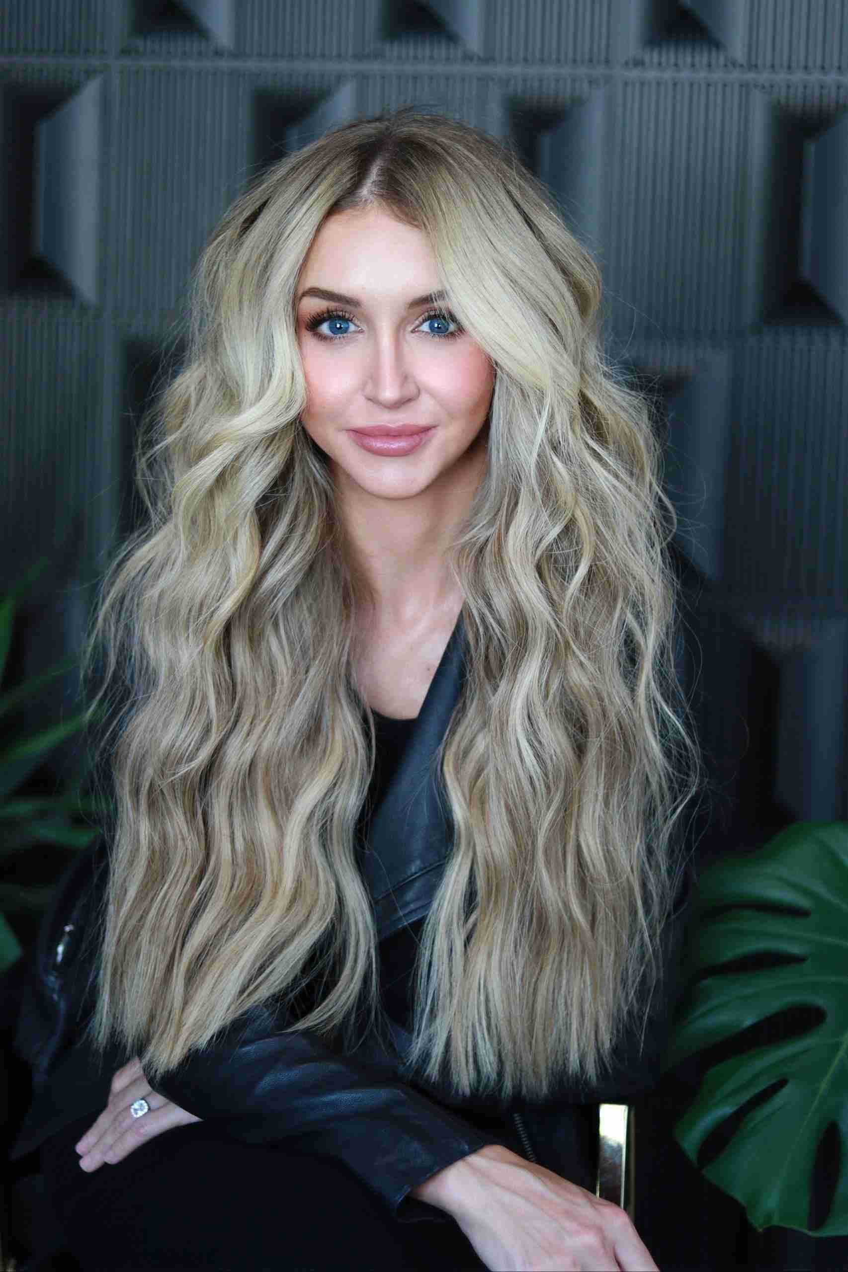 A woman with long blonde hair