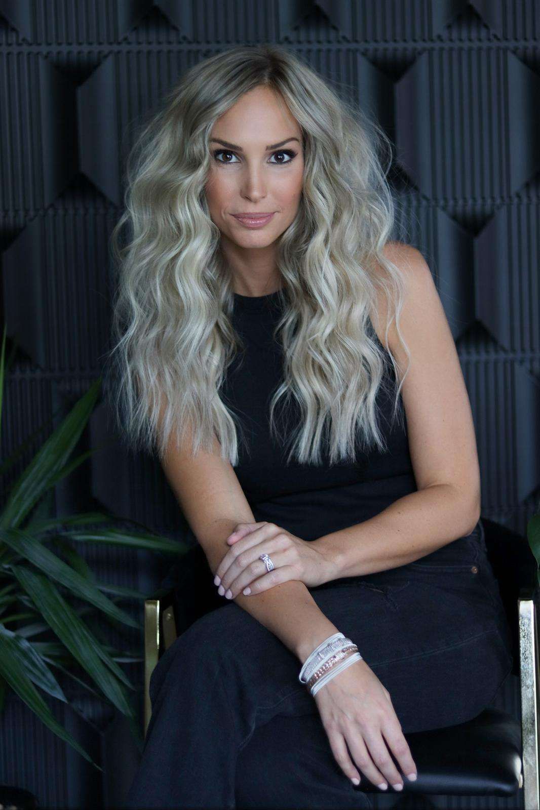 Seamless platinum blonde hair extension blend at Glam.Is.On Salon