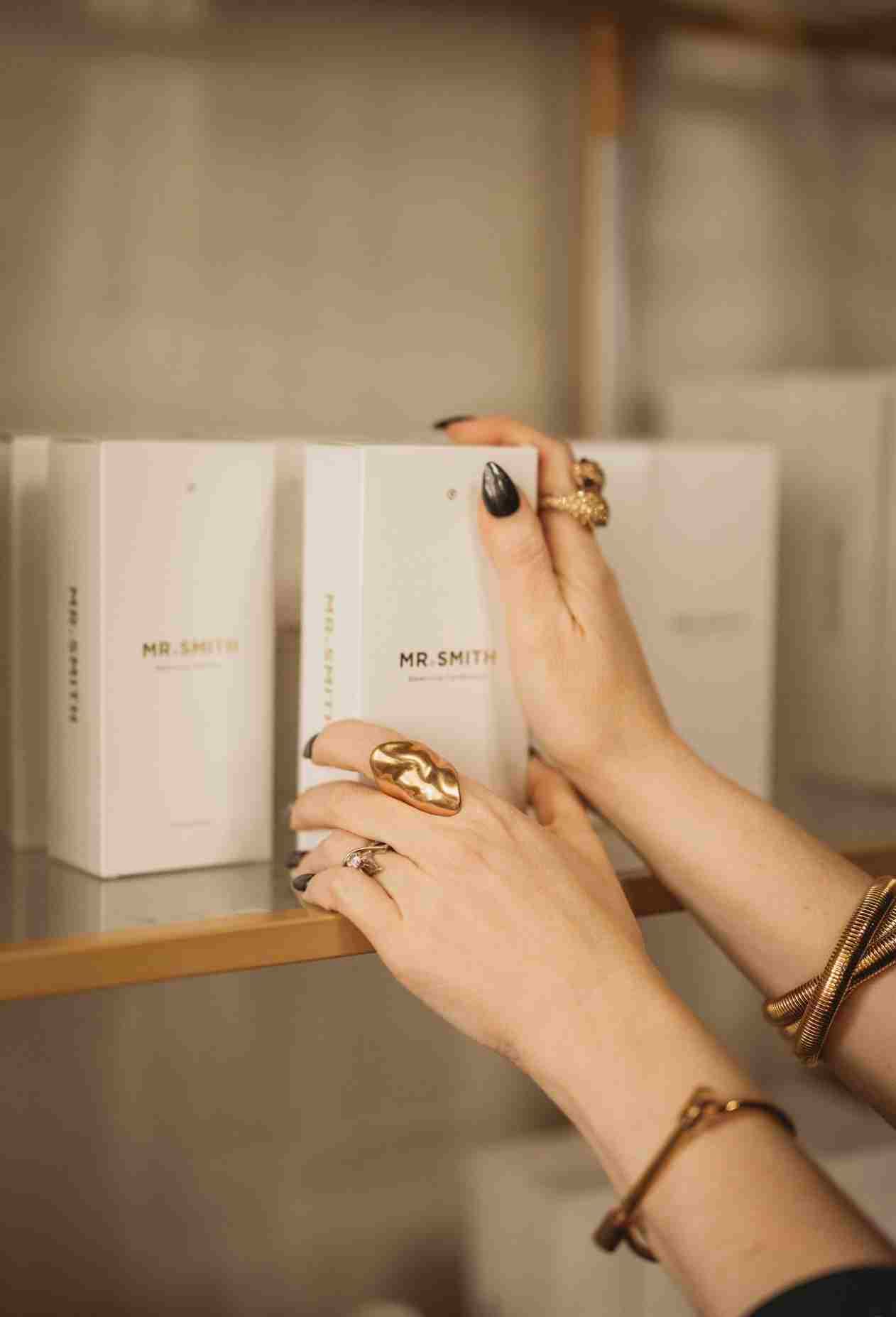 Mr. Smith haircare products on the salon shelf